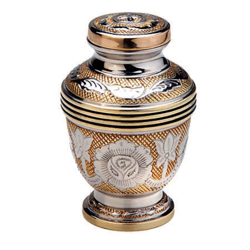 Brass Keepsake Small Urn (Gold with Silver Detail)